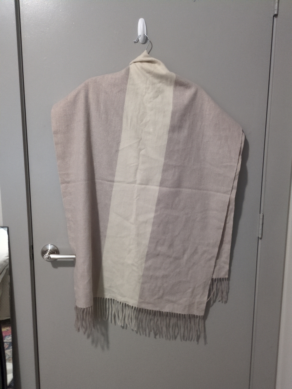 Donna Karan Cream and Taupe Striped Fringe Wrap